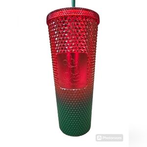 Starbucks Disney World Christmas Tumbler & Straw Studded Holiday Red and Green